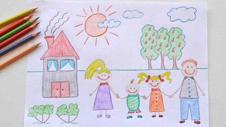 Family drawing on paper