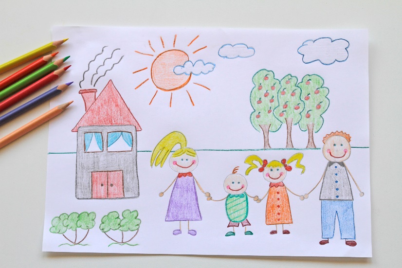 Family drawing on paper