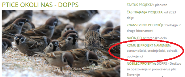 Slika 5: DOPPS predstavlja projekt Ptice okoli nas (vir: CitizenScience.si)