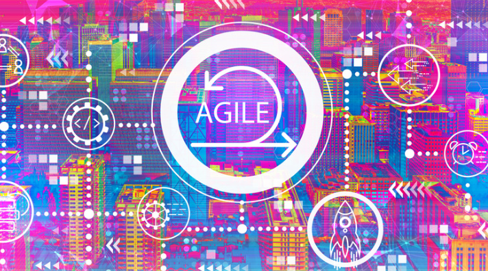 A cityscape with a white circle with text Description automatically generated