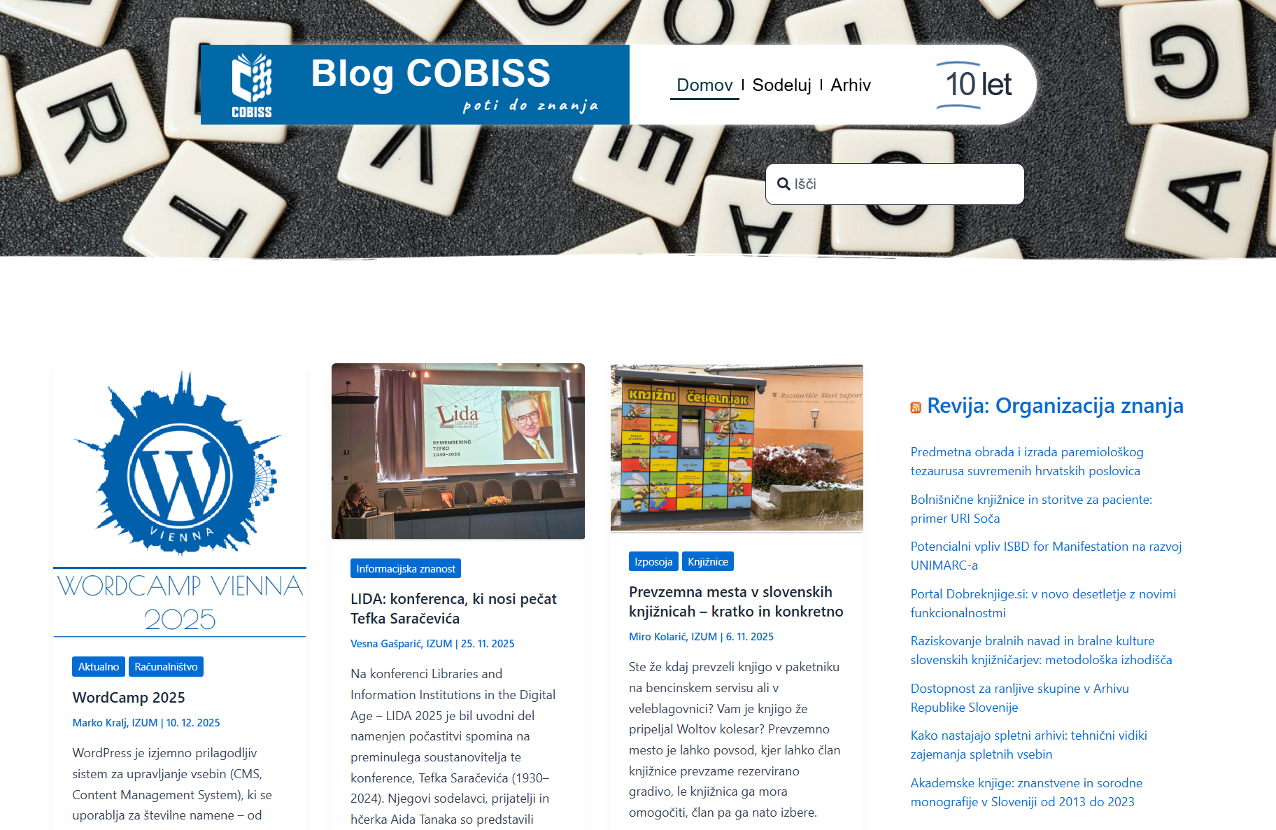 Slika 1: Platforma Blog COBISS (z dne 7. 1. 2025, https://blog.cobiss.si/)