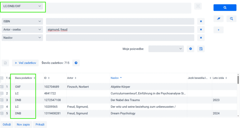 Iskanje v aplikaciji COBISS Cat