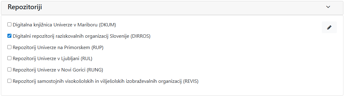 Slika 6: Oznaka pri Digitalnem repozitoriju raziskovalnih organizacij Slovenije (DIRROS)